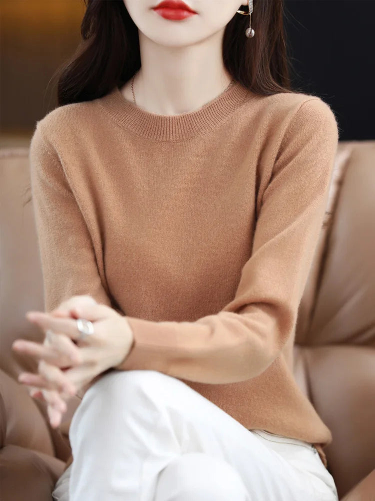 Pull en Laine Femme Col Rond en Laine Mérinos Manches Longues 11