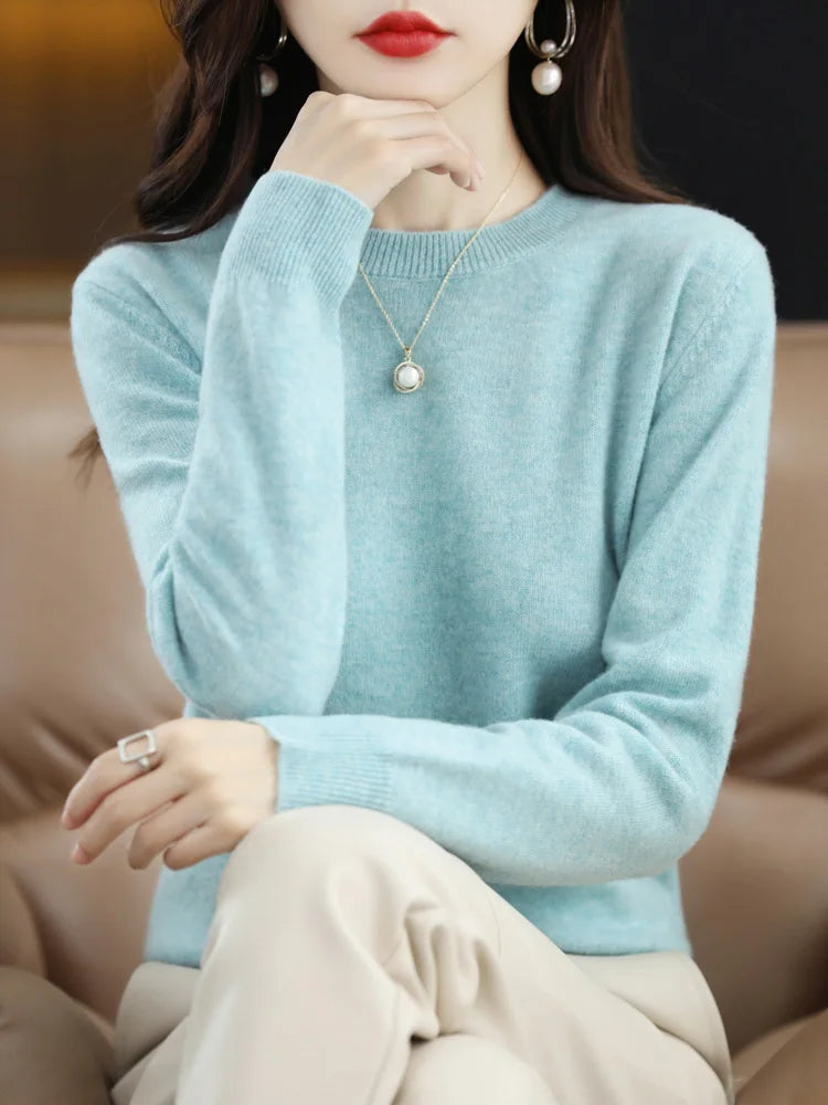 Pull en Laine Femme Col Rond en Laine Mérinos Manches Longues 12