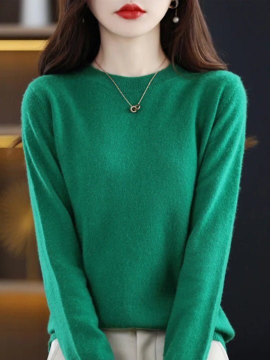 Pull en Laine Femme Col Rond en Laine Mérinos Manches Longues 15