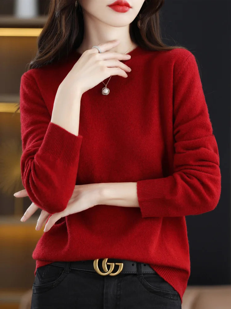 Pull en Laine Femme Col Rond en Laine Mérinos Manches Longues 16