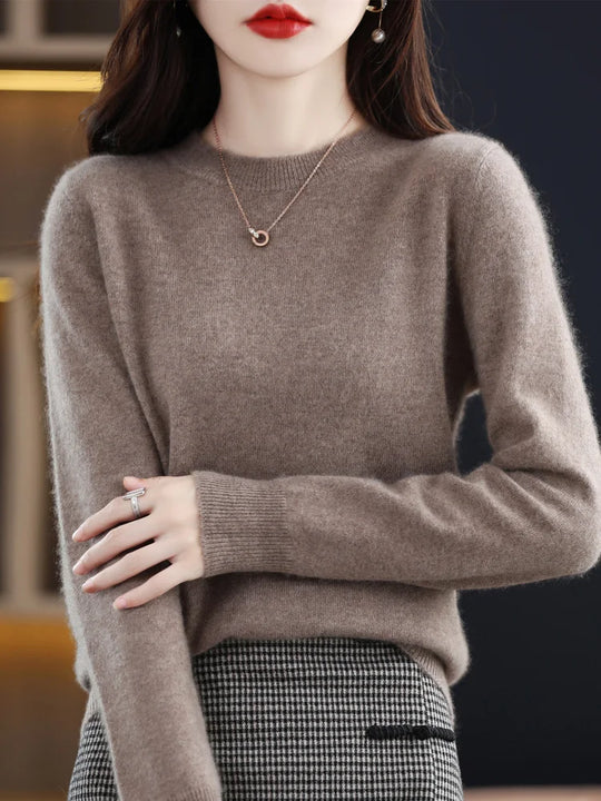 Pull en Laine Femme Col Rond en Laine Mérinos Manches Longues 18