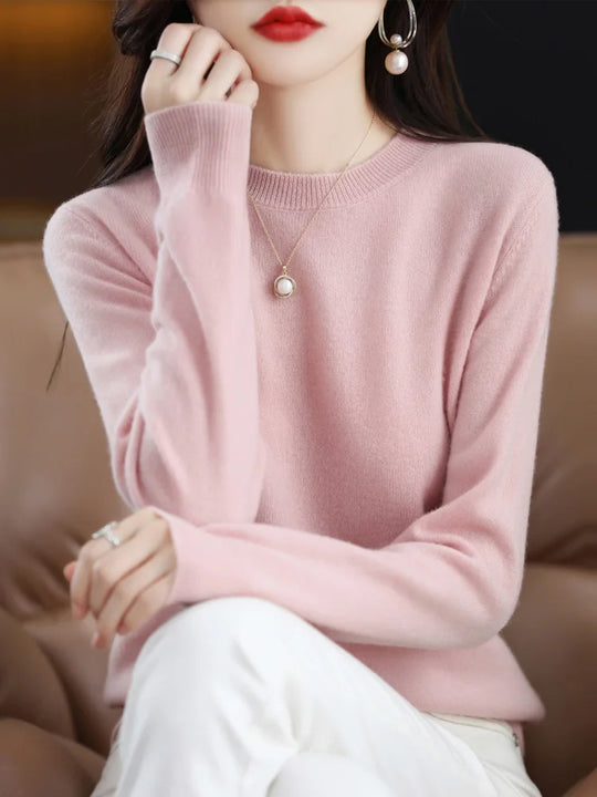 Pull en Laine Femme Col Rond en Laine Mérinos Manches Longues 19