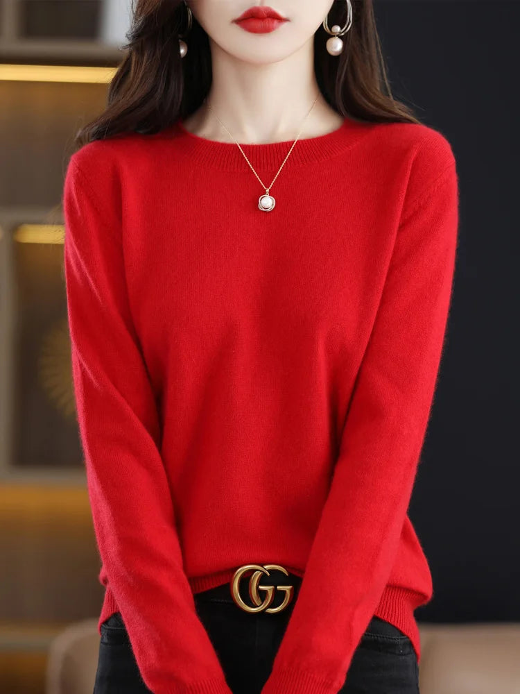Pull en Laine Femme Col Rond en Laine Mérinos Manches Longues 2