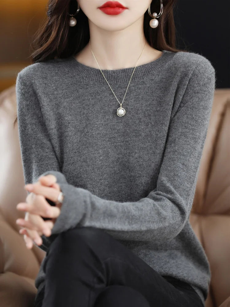 Pull en Laine Femme Col Rond en Laine Mérinos Manches Longues 3