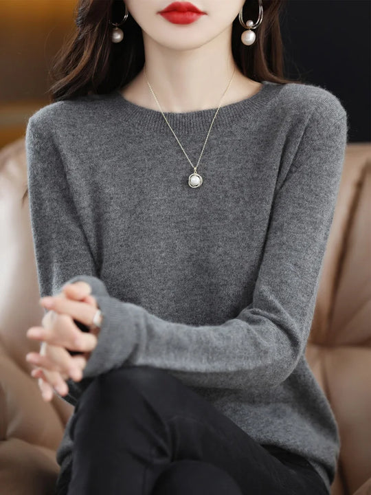 Pull en Laine Femme Col Rond en Laine Mérinos Manches Longues 3