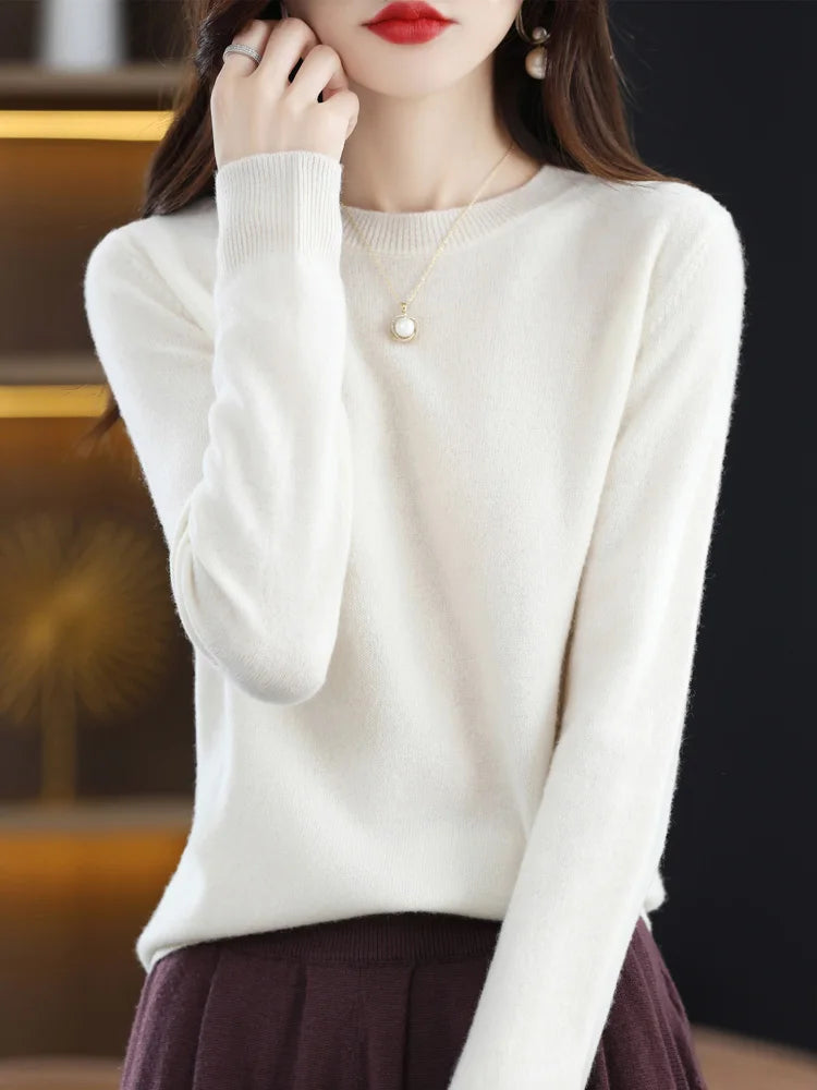 Pull en Laine Femme Col Rond en Laine Mérinos Manches Longues 4