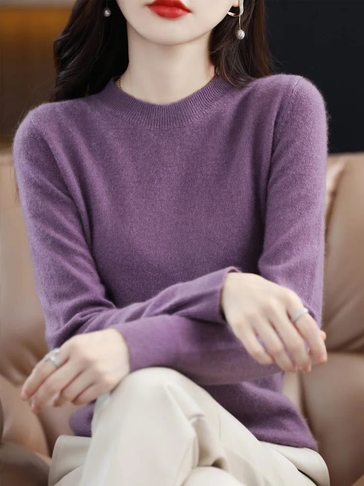 Pull en Laine Femme Col Rond en Laine Mérinos Manches Longues 7