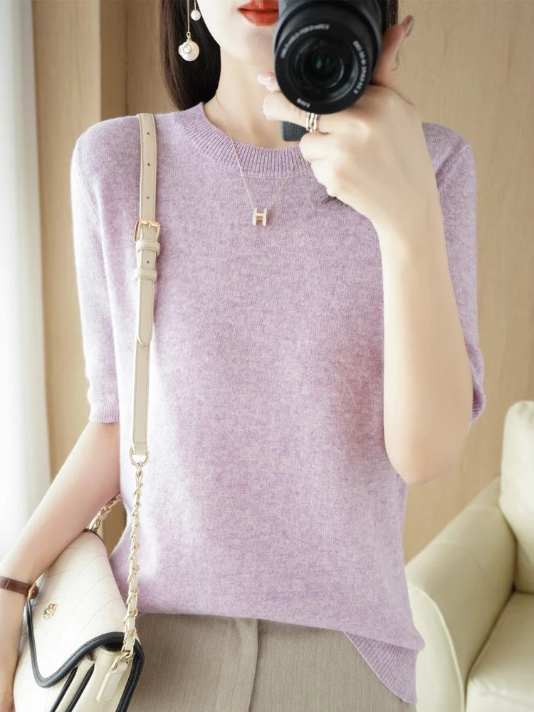 Pull en Laine Mérinos pour Femmes à Col Rond 11