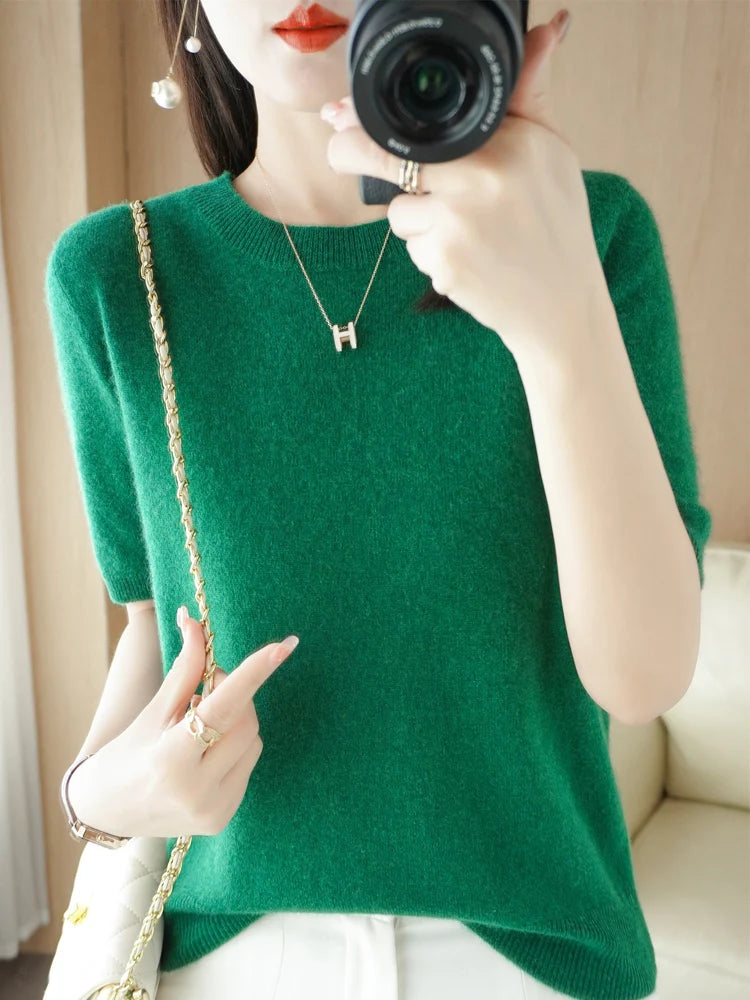 Pull en Laine Mérinos pour Femmes à Col Rond 17