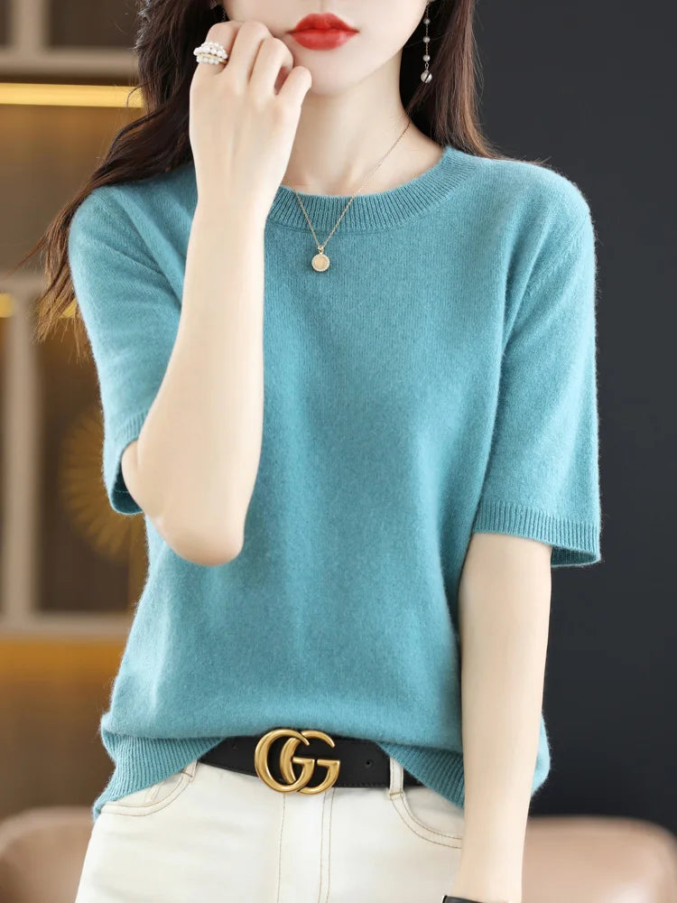 Pull en Laine Mérinos pour Femmes à Col Rond 18