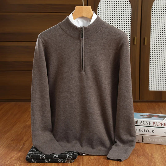 Pull en Laine Mérinos pour Hommes à Col Montant et Zippé 0