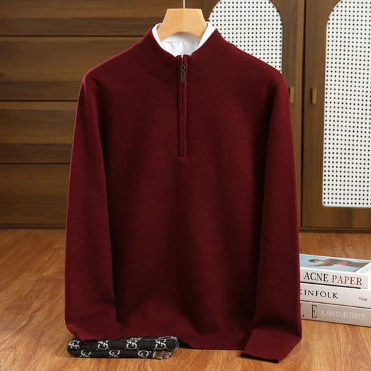 Pull en Laine Mérinos pour Hommes à Col Montant et Zippé 1