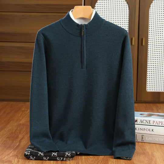 Pull en Laine Mérinos pour Hommes à Col Montant et Zippé 2
