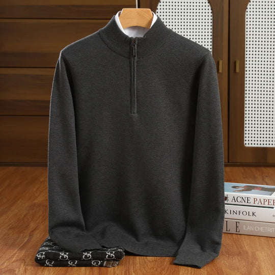 Pull en Laine Mérinos pour Hommes à Col Montant et Zippé 5