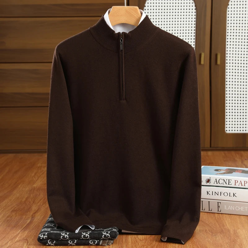 Pull en Laine Mérinos pour Hommes à Col Montant et Zippé 9