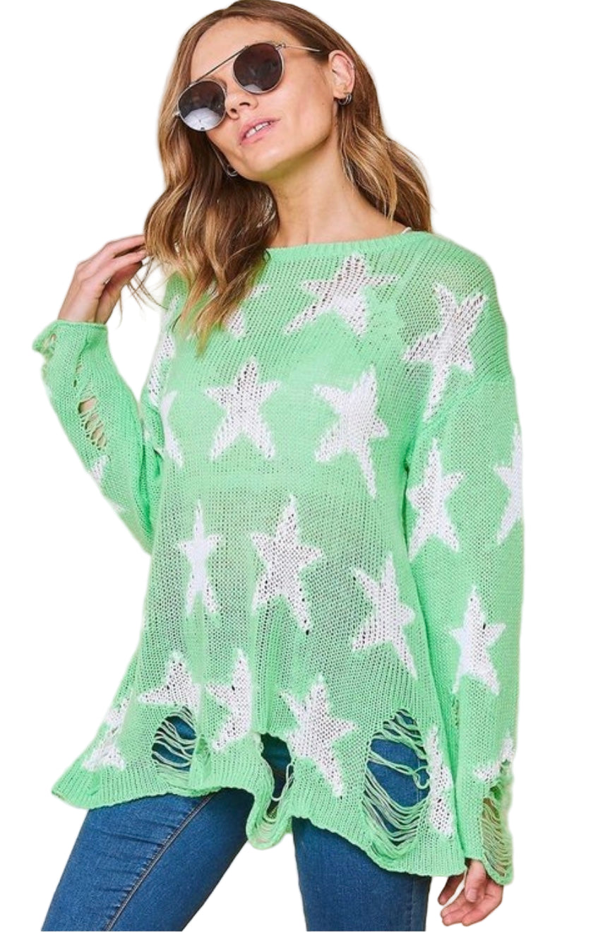 Pull en Tricot à Imprimé Étoile pour Femme, Col Rond, Manches Longues 1
