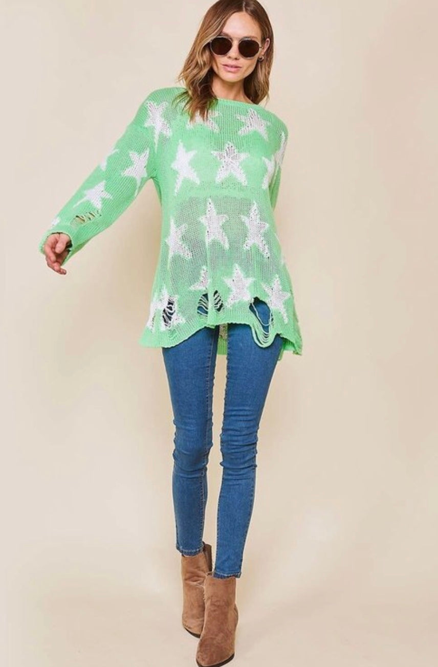 Pull en Tricot à Imprimé Étoile pour Femme, Col Rond, Manches Longues 2
