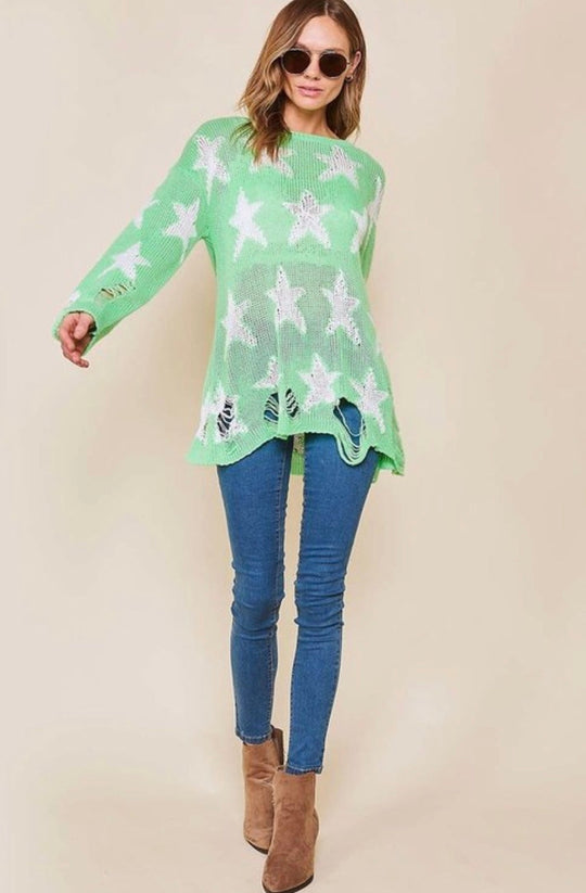 Pull en Tricot à Imprimé Étoile pour Femme, Col Rond, Manches Longues 2