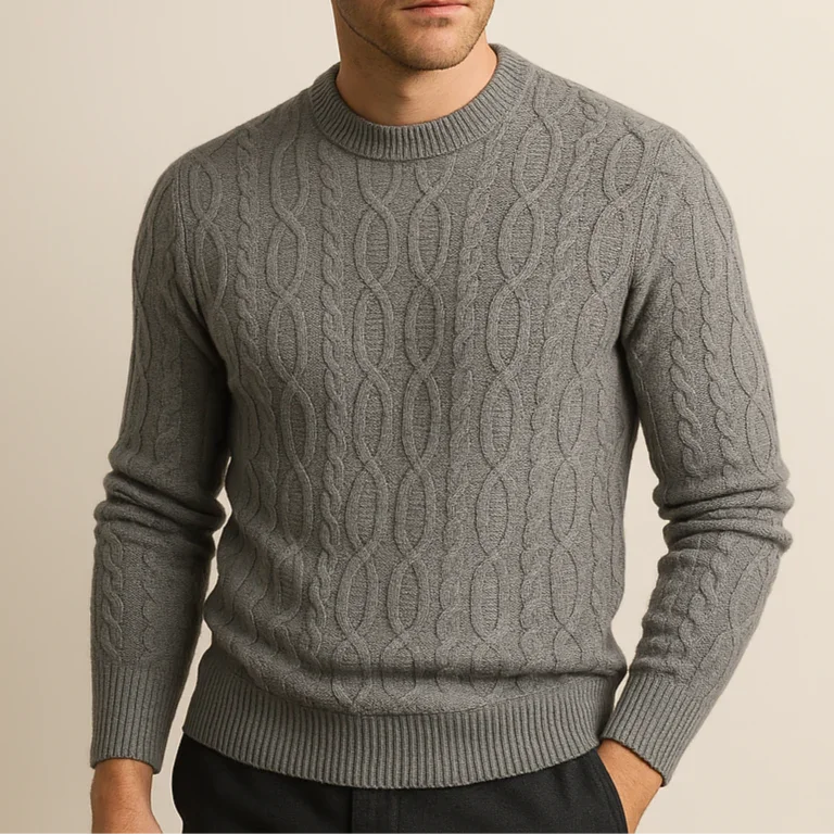 Pull pour hommes à col rond en tricot torsadé 1