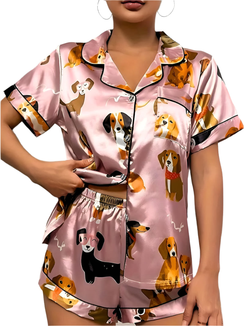 Pyjama Pour Chiens Satin Classique Avec Haut À Boutons Et Shorts Élastiques 0