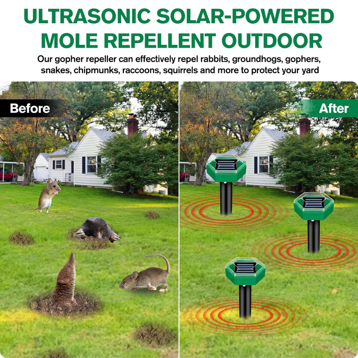 Répulsif Pour Taupe à Ultrasons Écologique - Pack de 4 Dispositifs de Jardin 1