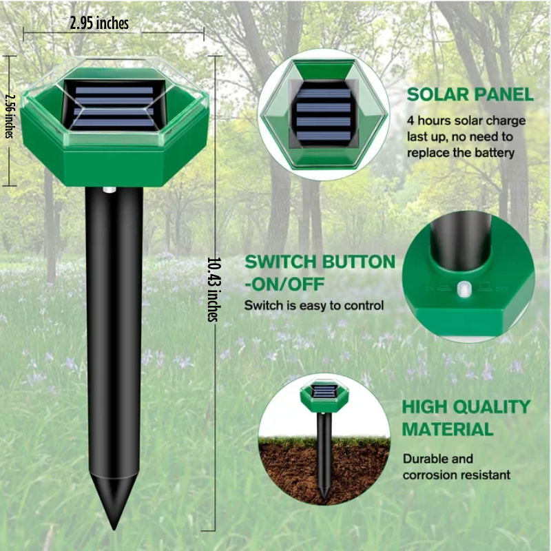 Répulsif Pour Taupe à Ultrasons Écologique - Pack de 4 Dispositifs de Jardin 5