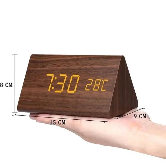 Réveil Matin LED Bois Design Rétro avec Alarme Personnalisable et Affichage de Température 2