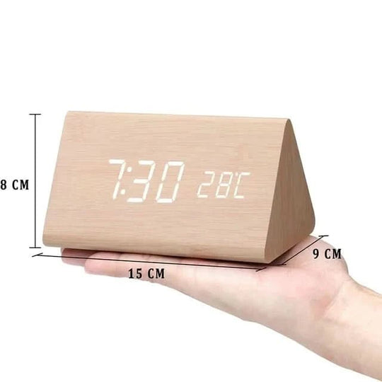 Réveil Matin LED Bois Design Rétro avec Alarme Personnalisable et Affichage de Température 4