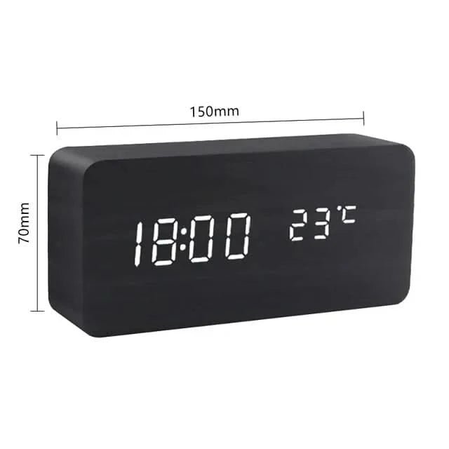Réveil Matin LED Bois Design Rétro avec Alarme Personnalisable et Affichage de Température 5