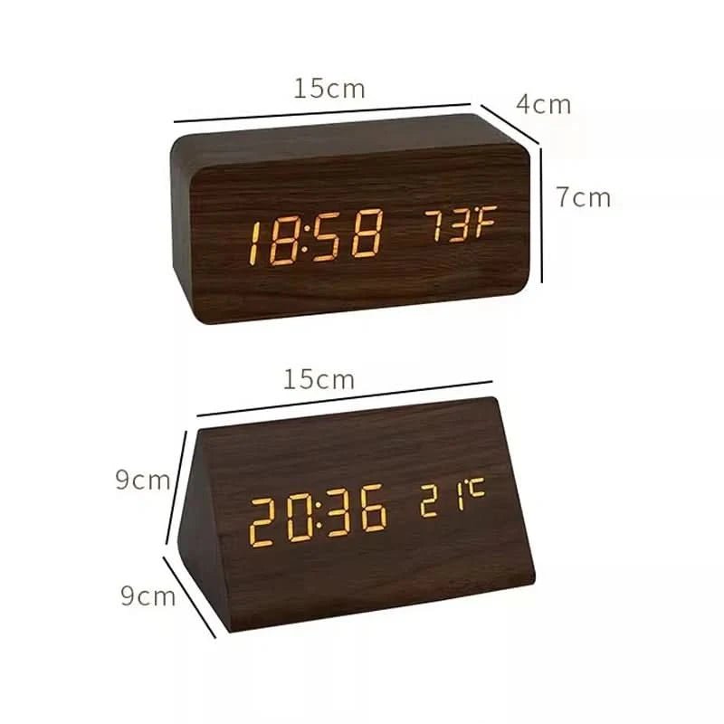 Réveil Matin LED Bois Design Rétro avec Alarme Personnalisable et Affichage de Température 7