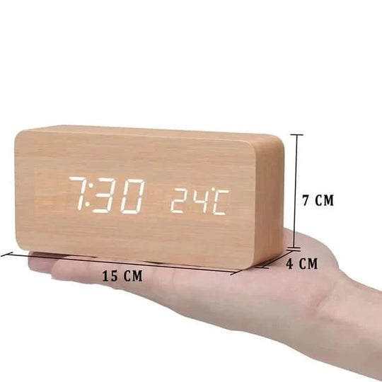 Réveil Matin LED Bois Design Rétro avec Alarme Personnalisable et Affichage de Température 9