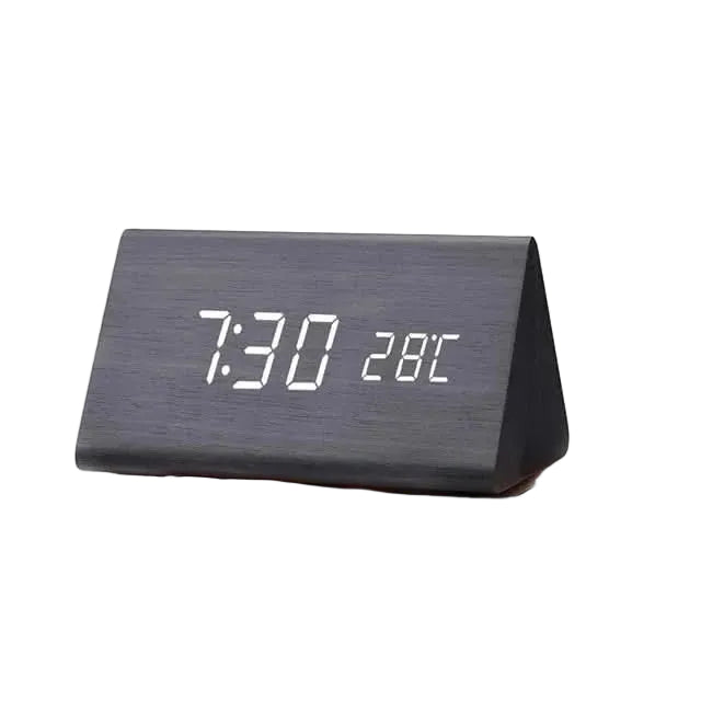 Réveil Matin LED Bois Design Rétro avec Alarmes Personnalisables et Affichage de Température 0