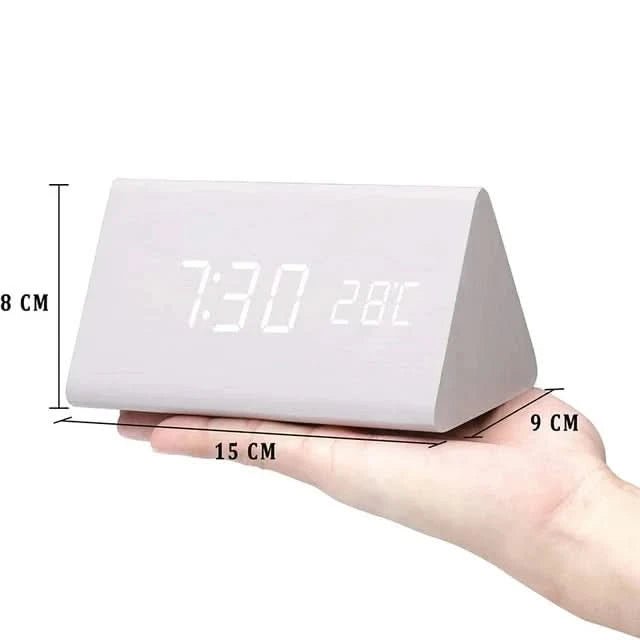 Réveil Matin LED Bois Design Rétro avec Alarmes Personnalisables et Affichage de Température 3