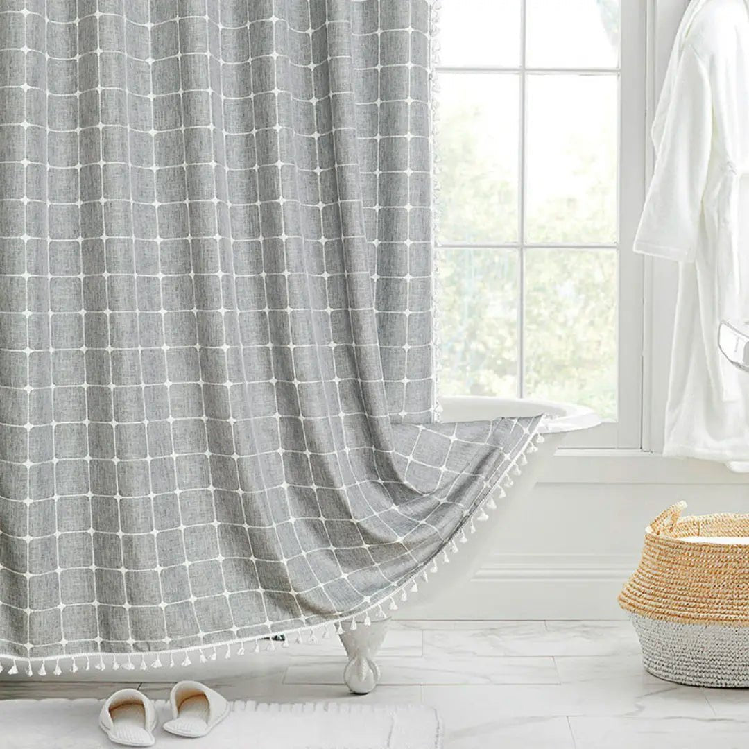 Rideau de Douche Bohème avec Pompons 1