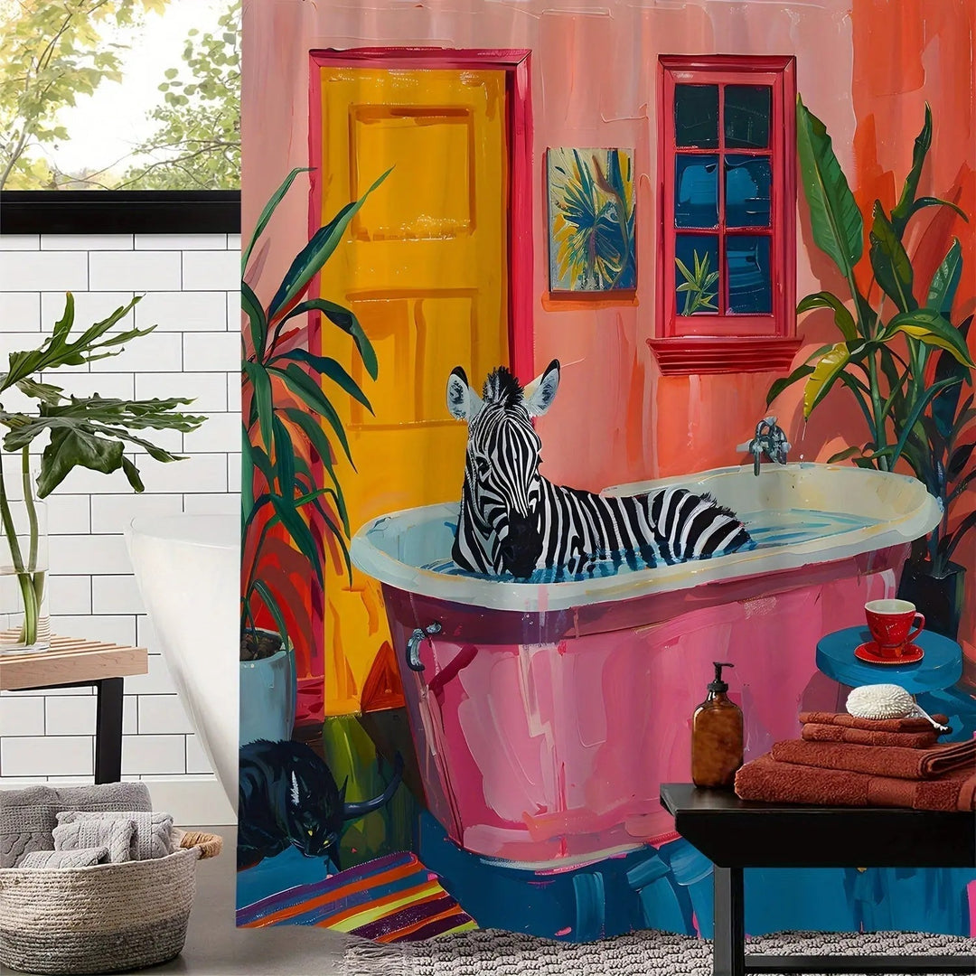 Rideau de Douche Tropical Zébré pour Salle de Bain 0