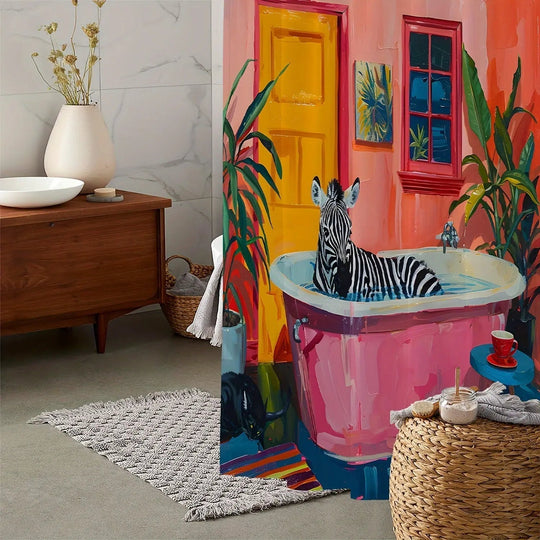 Rideau de Douche Tropical Zébré pour Salle de Bain 1