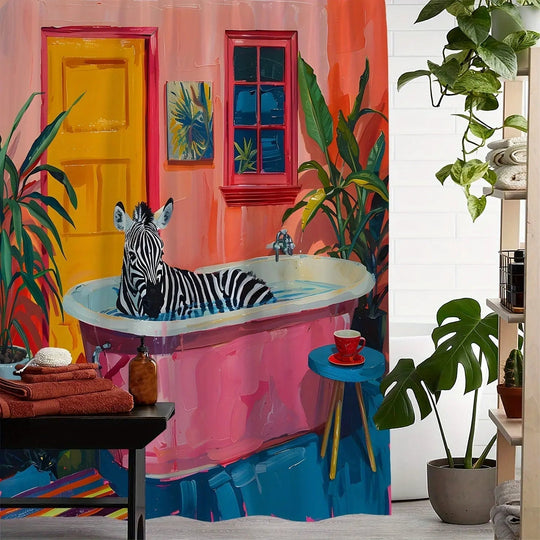 Rideau de Douche Tropical Zébré pour Salle de Bain 2
