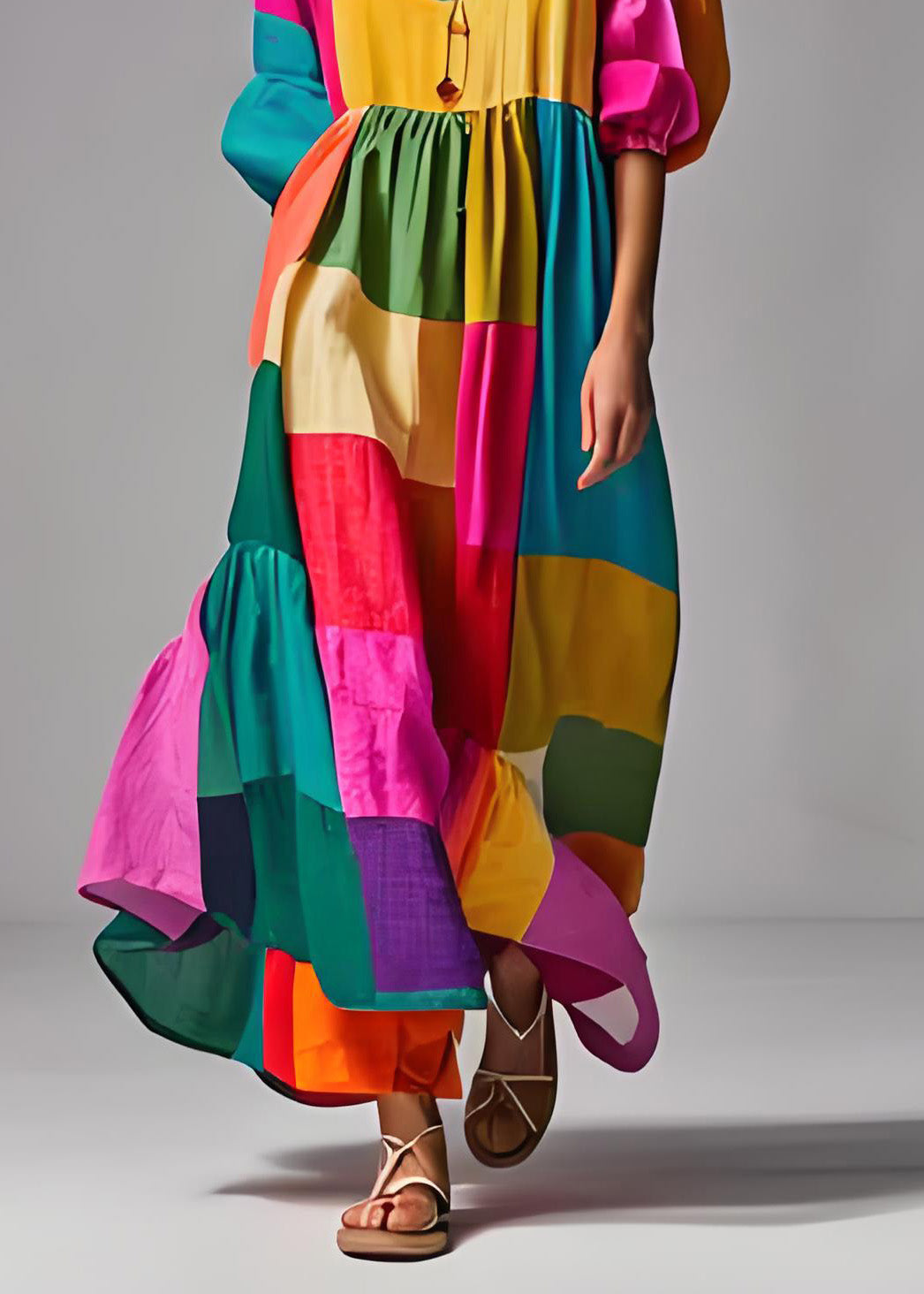 Robe Ample à Manches Bouffantes et Col en U pour Femme 4