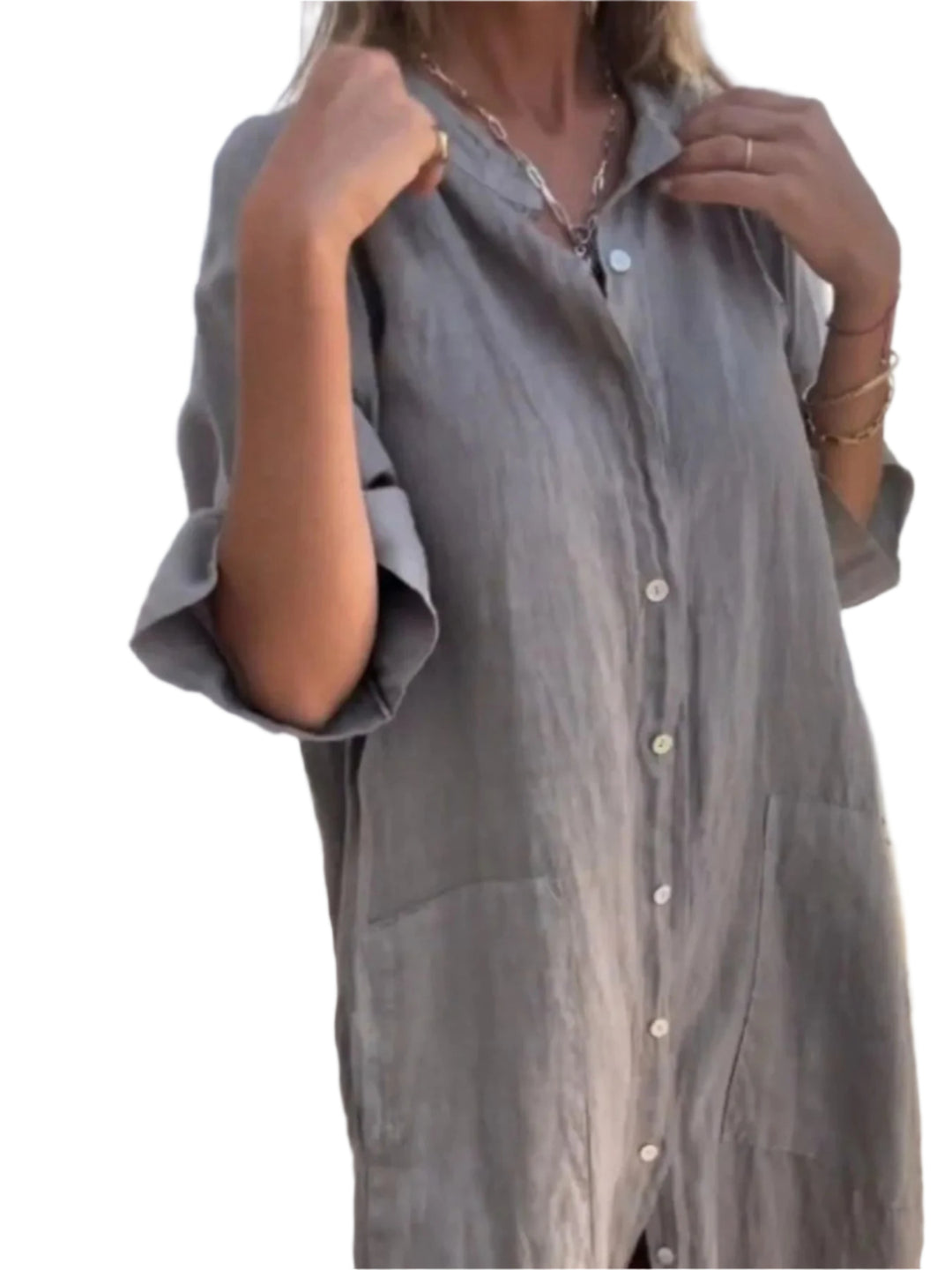 Robe Chemise Décontractée en Lin pour Femmes Grande Taille 0