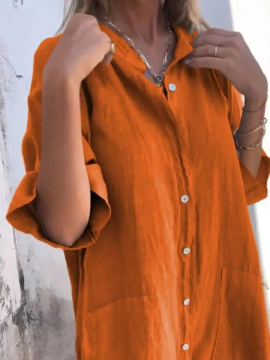 Robe Chemise Décontractée en Lin pour Femmes Grande Taille 13
