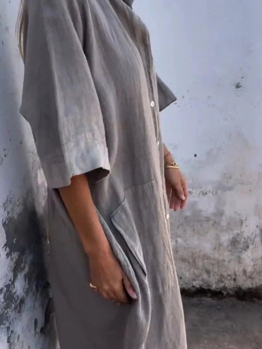 Robe Chemise Décontractée en Lin pour Femmes Grande Taille 2