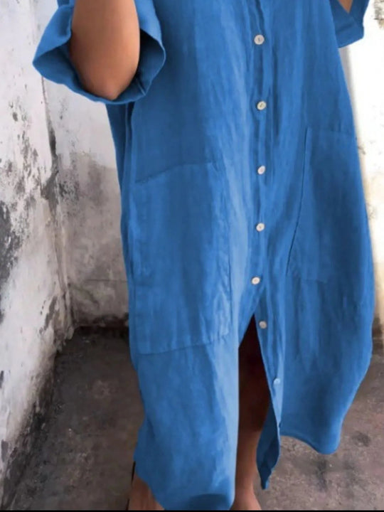 Robe Chemise Décontractée en Lin pour Femmes Grande Taille 7