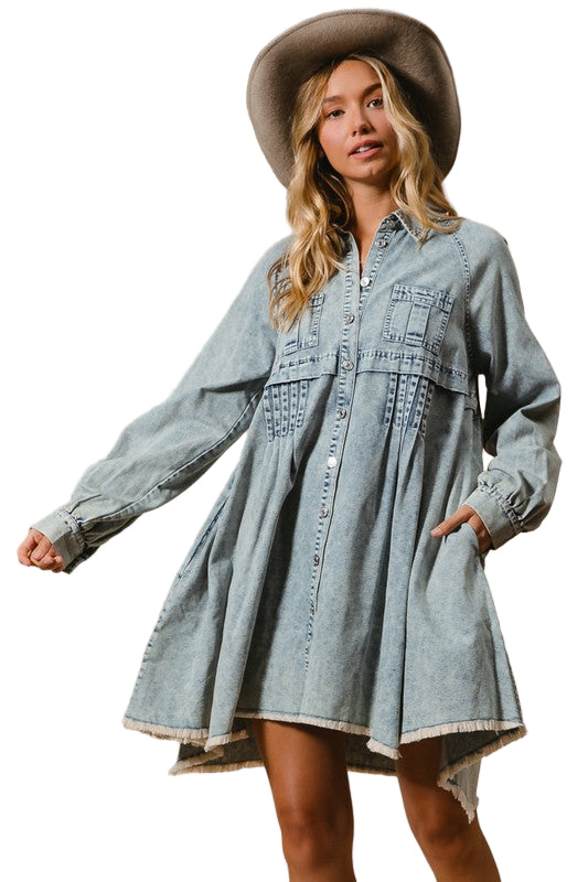 Robe Chemise en Jean Minéral Lavé pour Femme 0