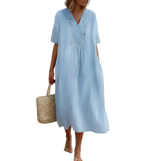 Robe D'été Femme Trapèze Col En V Avec Poches 0