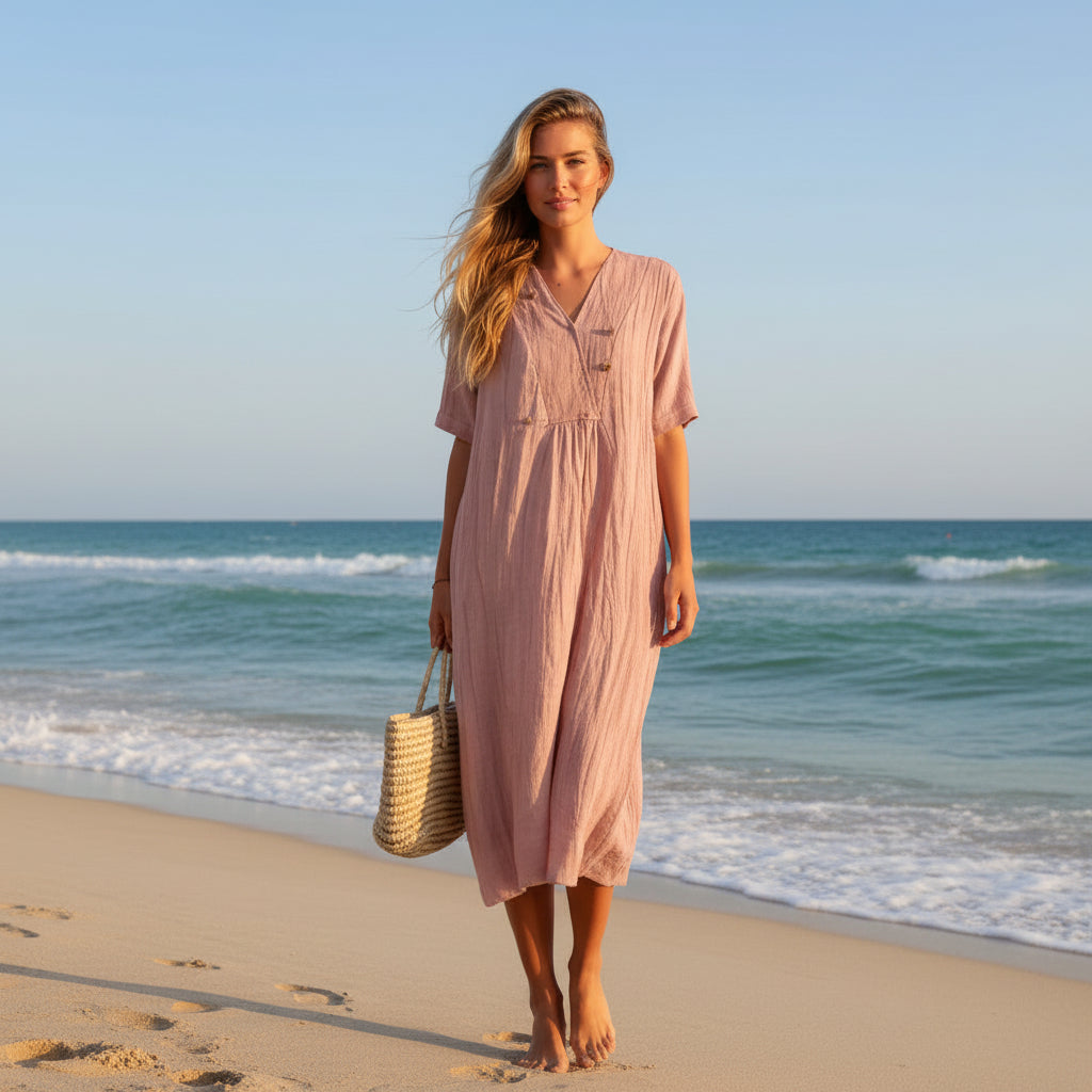 Robe D'été Femme Trapèze Col En V Avec Poches 1