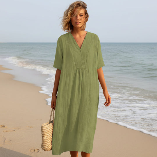 Robe D'été Femme Trapèze Col En V Avec Poches 2