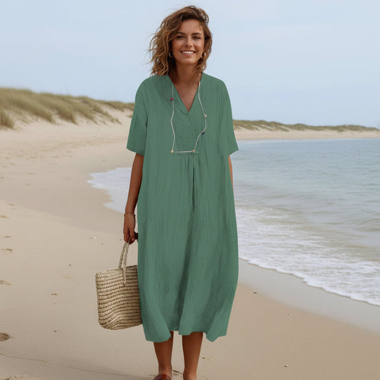 Robe D'été Femme Trapèze Col En V Avec Poches 3