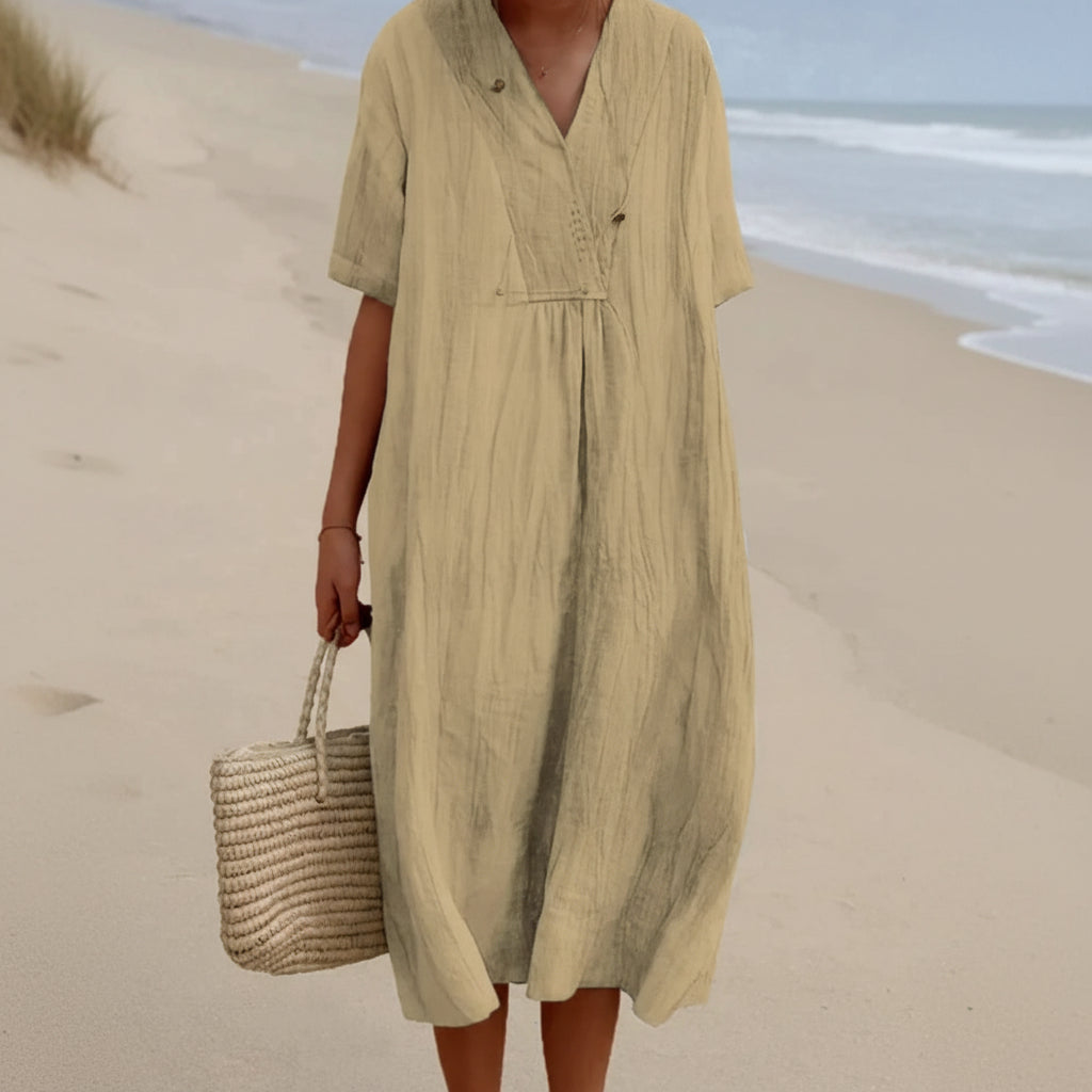 Robe D'été Femme Trapèze Col En V Avec Poches 5