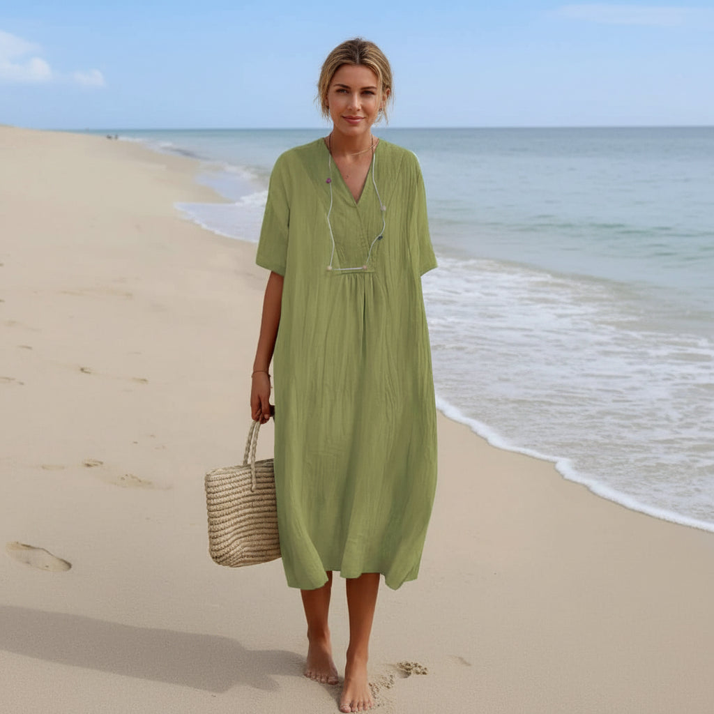 Robe D'été Femme Trapèze Col En V Avec Poches 6