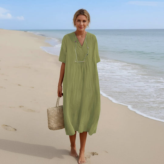 Robe D'été Femme Trapèze Col En V Avec Poches 6